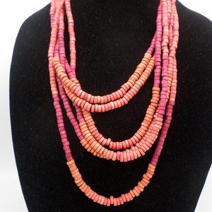 Loft Ann Taylor Statement Necklace Wood Beads Multistrands New